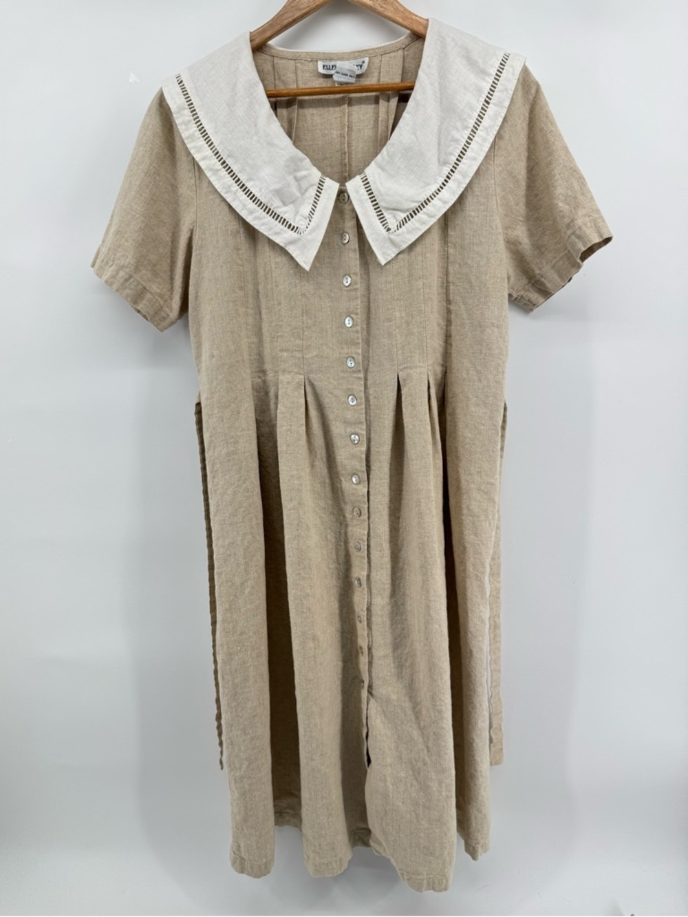 Vintage Ellen Ashley  Linen & Cotton Button-Front Dress  Sailor Collar Size 12P